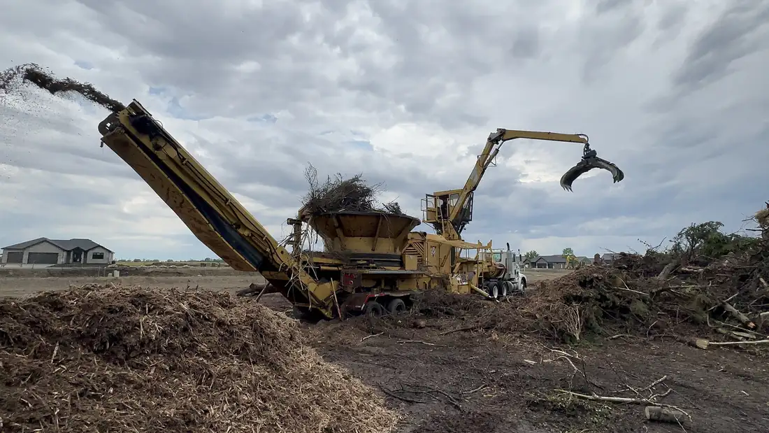Tub grinder turning brush into mulch