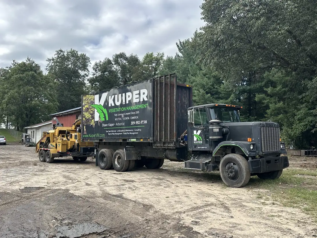 Chip truck and chipper, ready to roll.